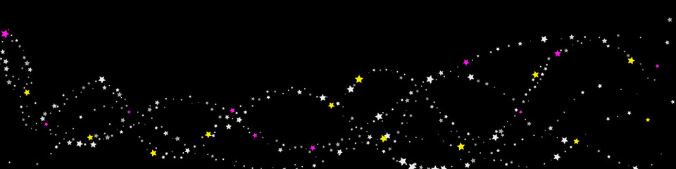 Falling confetti stars. Black, white colors. Blotches of bright stars. Festive background. Abstract texture on a black background. Vector illustration, eps 10