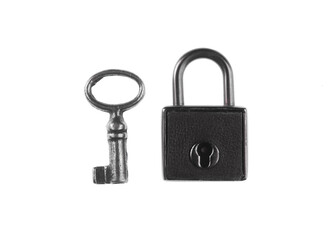 iron black padlock isolated on white background