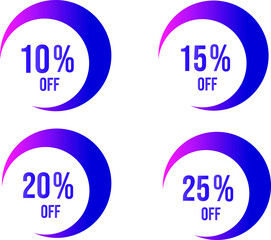 Sale tag 10 15 20 25 percent off with blue color vector off circle format