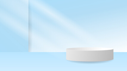 White Podium  minimal background with sunlight,3D stage podium display product , stand to show cosmetic products ,illustration 3d Vector EPS 10
