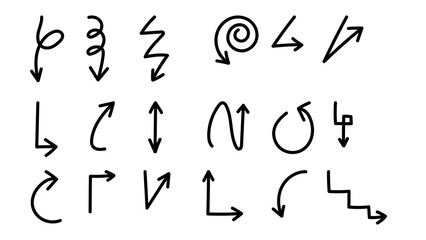 Set arrows pointing in different directions handwritten calligraphy isolated on white background , Flat Modern design, illustration Vector EPS 10