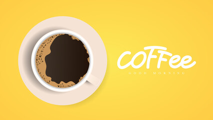 Coffee handwriting with americano coffee cup with copy space , isolated on yellow background, illustration vector EPS 10