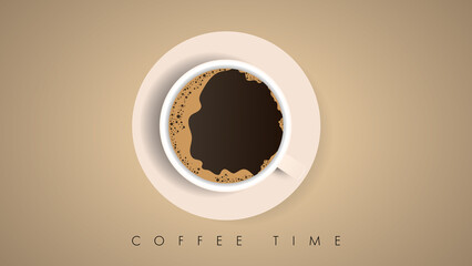 Coffee time with coffee cup and frame , isolated on brown background, illustration vector EPS 10