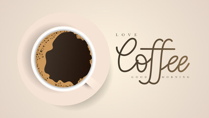 Coffee handwriting with coffee cup and frame , isolated on brown background, illustration vector EPS 10