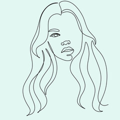 Abstract face with flowers one line vector drawing. Woman with butterly. Minimal style portrait. Botanical print. Cosmetics nature symbol. Modern continuous line art. Fashionable. Beaty salon logo.