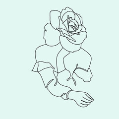 woman face with rose flower. Continuous drawing of flower head eauty salon logo. Feminine portrait with roses