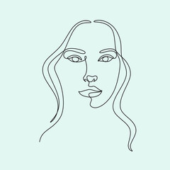One line beauty woman portrait. Hand drawn linear abstract face