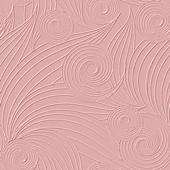 Fototapeten Textured floral line art 3d seamless pattern. Ornamental relief spiral circles background. Repeat embossed pink backdrop. Surface abstract lines flowers, spirals. 3d hand drawn striped ornaments © Naila Zeynalova