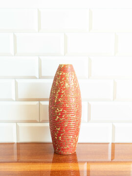 Mid-century Modern Pottery - Vase With Orange Glaze