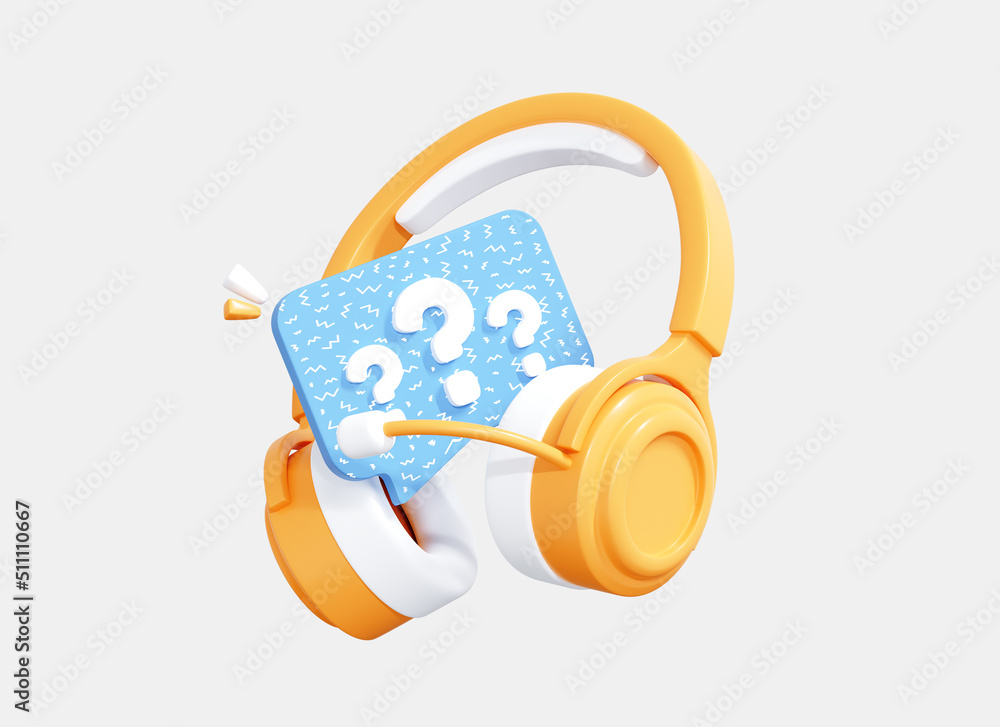 Aufkleber 3d headphones and speech bubble with question mark. online support service. faq concept. chatbot for