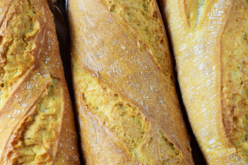 Zenith view, variety of freshly baked bread.