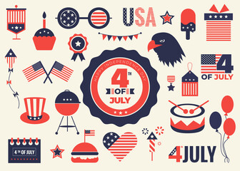 4th of July vector bundle. Independence day of America USA.