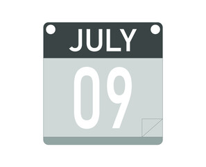 July day 9. Calendar icon for the month of july. Calendar vector.