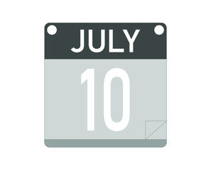 July day 10. Calendar icon for the month of july. Calendar vector.