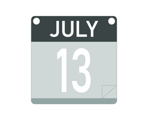 July day 13. Calendar icon for the month of july. Calendar vector.