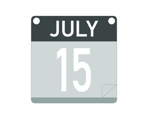July day 15. Calendar icon for the month of july. Calendar vector.