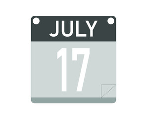 July day 17. Calendar icon for the month of july. Calendar vector.