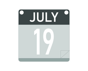 July day 19. Calendar icon for the month of july. Calendar vector.