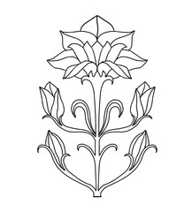 fairy flower, black and white contour illustration, hand-drawn, coloring book with a flower