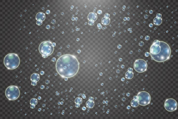White beautiful bubbles on a transparent background vector illustration. Bubble.	
