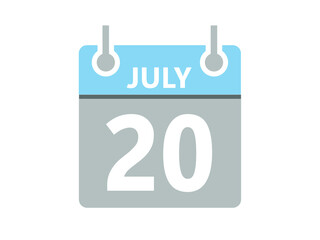 July 20. Vector flat daily calendar icon. Date, day, month and holiday for july.