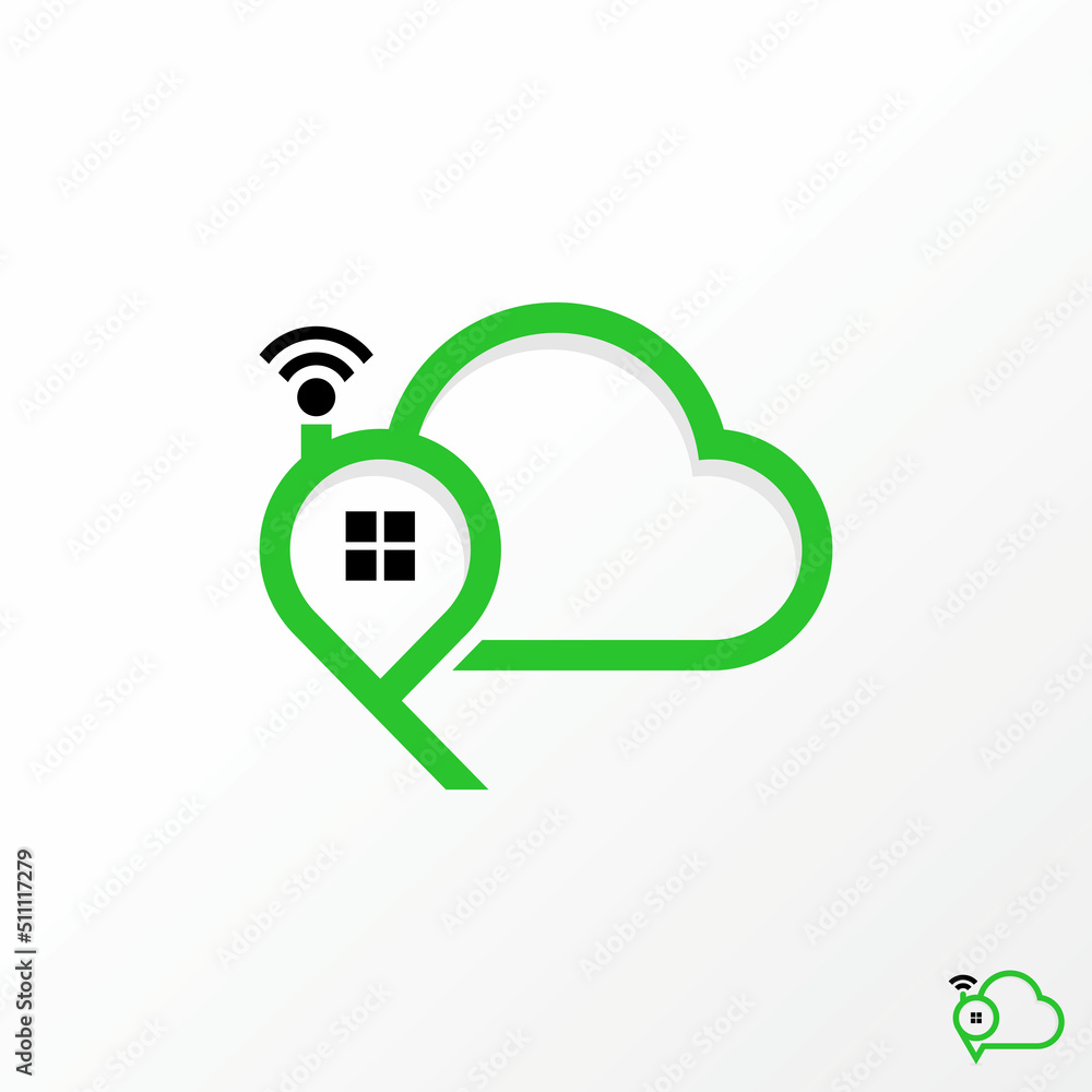 Poster simple and unique cloud with letter or word p font, wifi, window, and place image graphic icon logo 