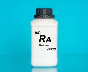 Radium Ra chemical element in a laboratory plastic container