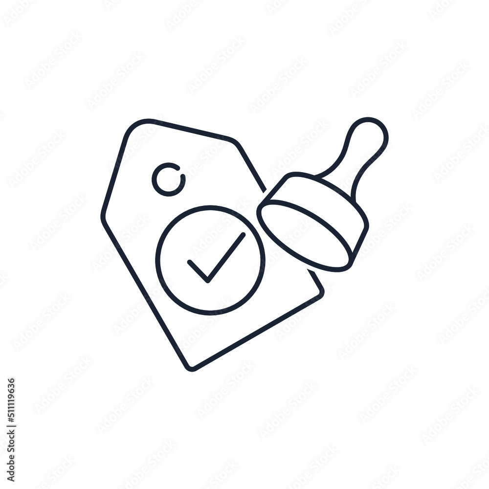 Poster the tag is stamped with a check mark. label, best price offer. vector linear icon isolated on white 