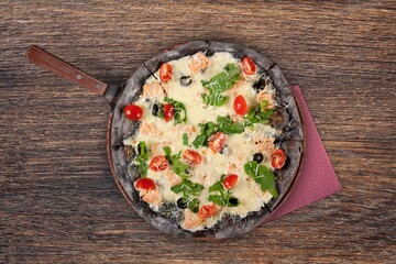 Pizza, traditional and authentic Italian pizza baked in wood fired oven. International pizza day