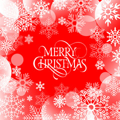 merry christmas greeting card, text and snowflakes on red background, design