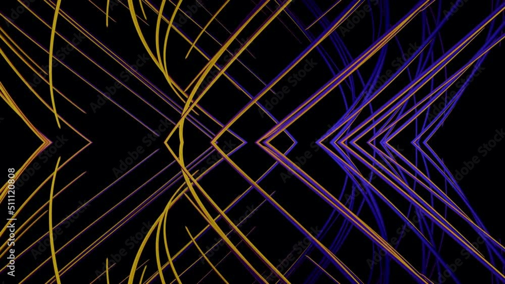 Poster abstract multicolored lines moving and crossing on a black background. design. reflection of colorfu