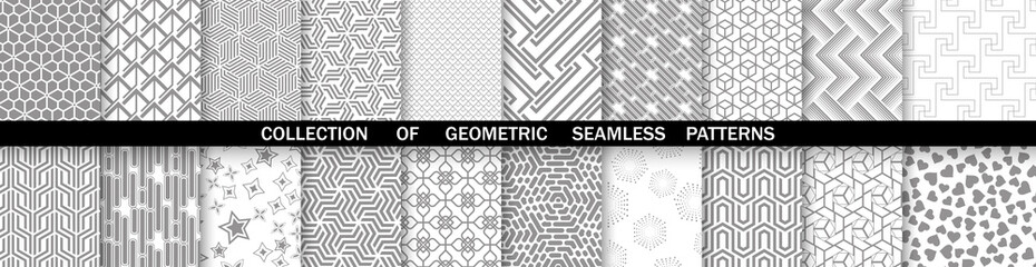 Geometric set of seamless gray and white patterns. Simpless vector graphics.