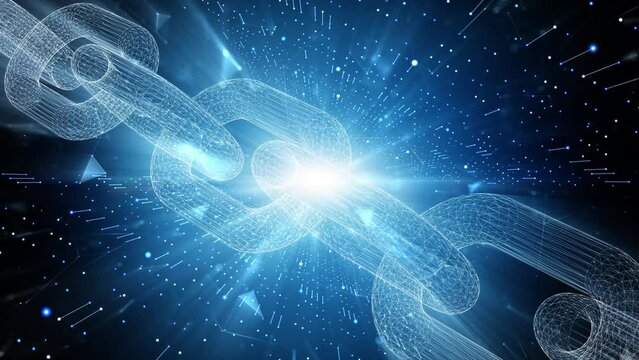 Shiny digital computer chain connection animation.