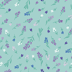 Summer seamless pattern with brushes of lavender flowers. Vintage style print for textile, wallpaper, covers, surface. Floral background. Vector.