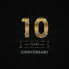 10 years. Ten years. Golden numbers. 10 years anniversary. Metal numbers.