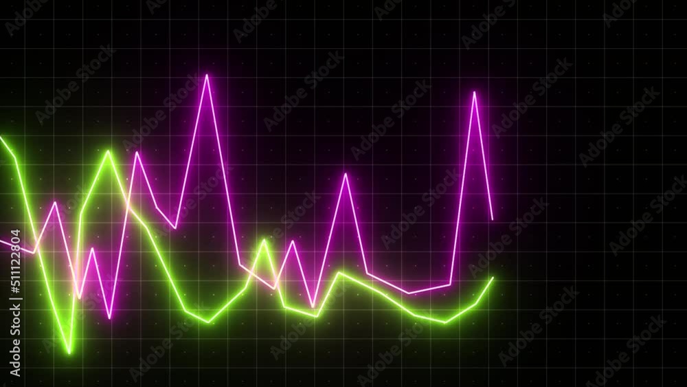 Aufkleber neon chart moving up and down on digital computer screen with dark background. motion. stock market 