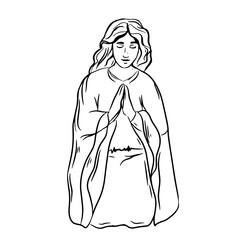 man or Jesus Christ prays on his knees religious symbol of Christianity hand drawn vector illustration sketch black on white. hand drawing