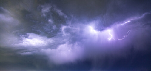 Fototapeta na wymiar Lightning and clouds in the night storm