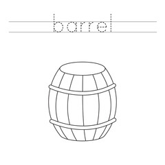 Trace the letters and color barrel. Handwriting practice for kids.