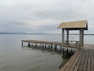 Wooden Deck - Pier Over the Lake - Cloudy Day