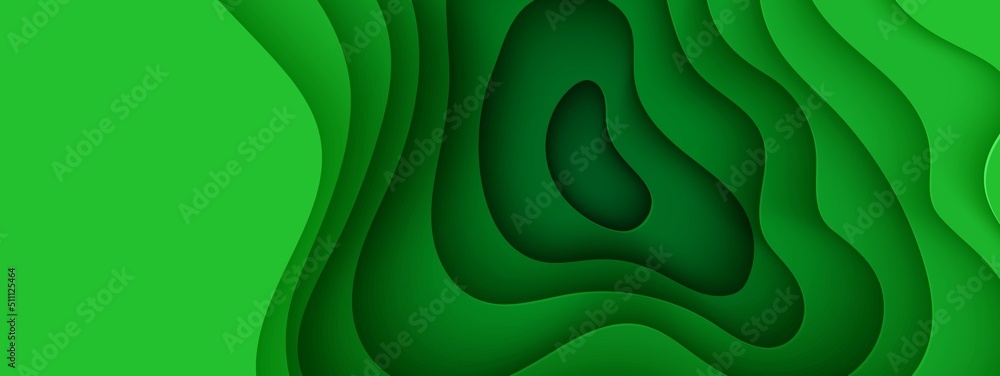 Wall mural abstract green background in paper cut style. 3d layout wallpaper cut out from cardboard. modern tem