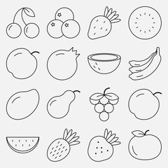 Set of fruit line icons. Fruit icons with black outlines.