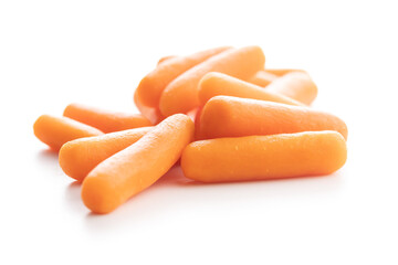 Baby carrot vegetable. Mini orange carrots isolated on white background.