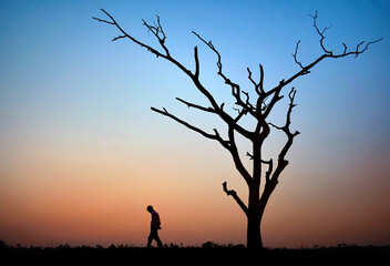 Beautiful sunset silhouette scenes. Real beauty of rural Bangladesh. Countryside villages