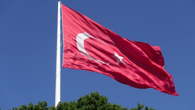Turkish Flag - The Flag of Turkey - Blowing in the Wind on a Sunny Day