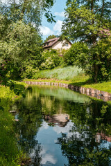 Obraz premium Rural landscape, river among green meadows