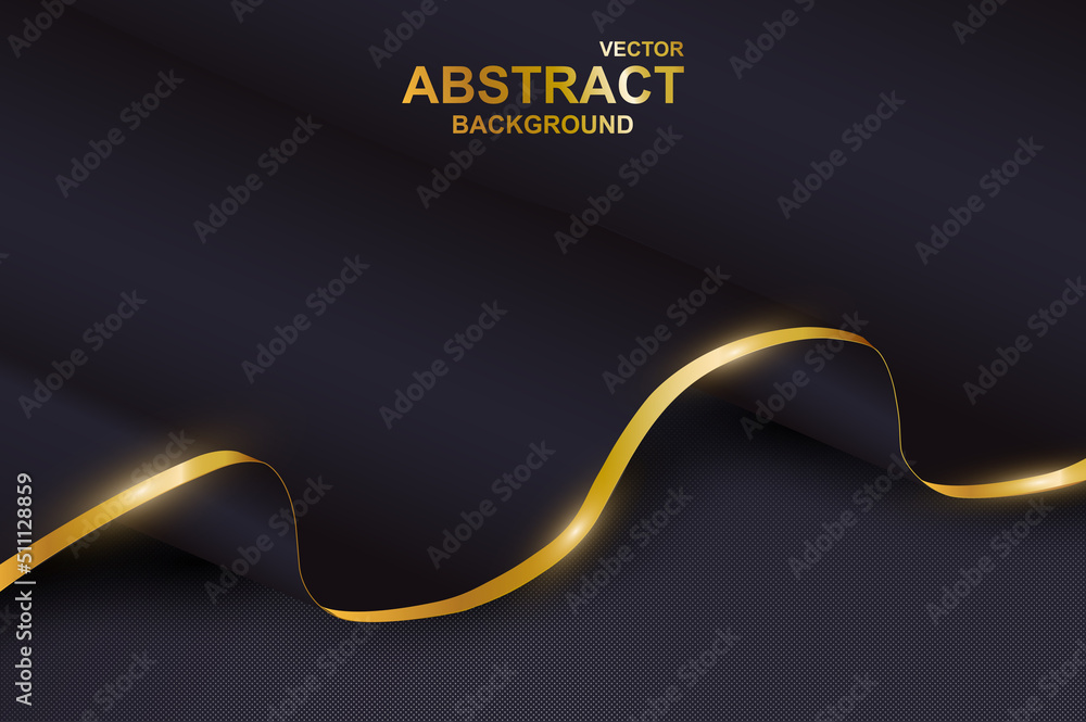 Poster abstract wave background. black wavy smooth paper with golden border lies on dark backdrop. elegant 