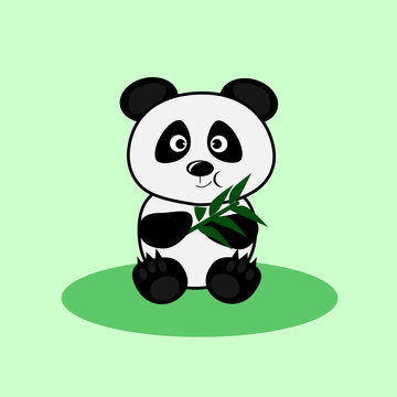 Cartoon panda in vector. Panda eats in vector.