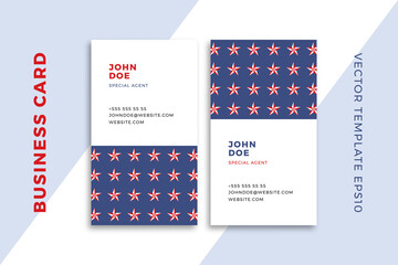 Vertical business card templates with stars pattern. Patriotic corporate stationery mockup with modern geometric pattern. Clean and simple vector editable background with sample text. EPS10