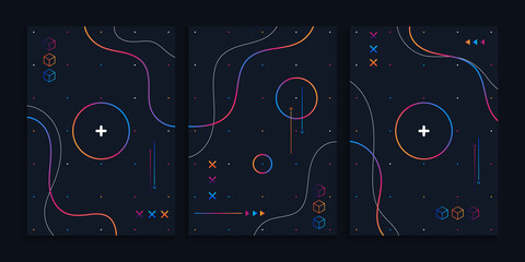 Memphis design cover collection with gradient shapes